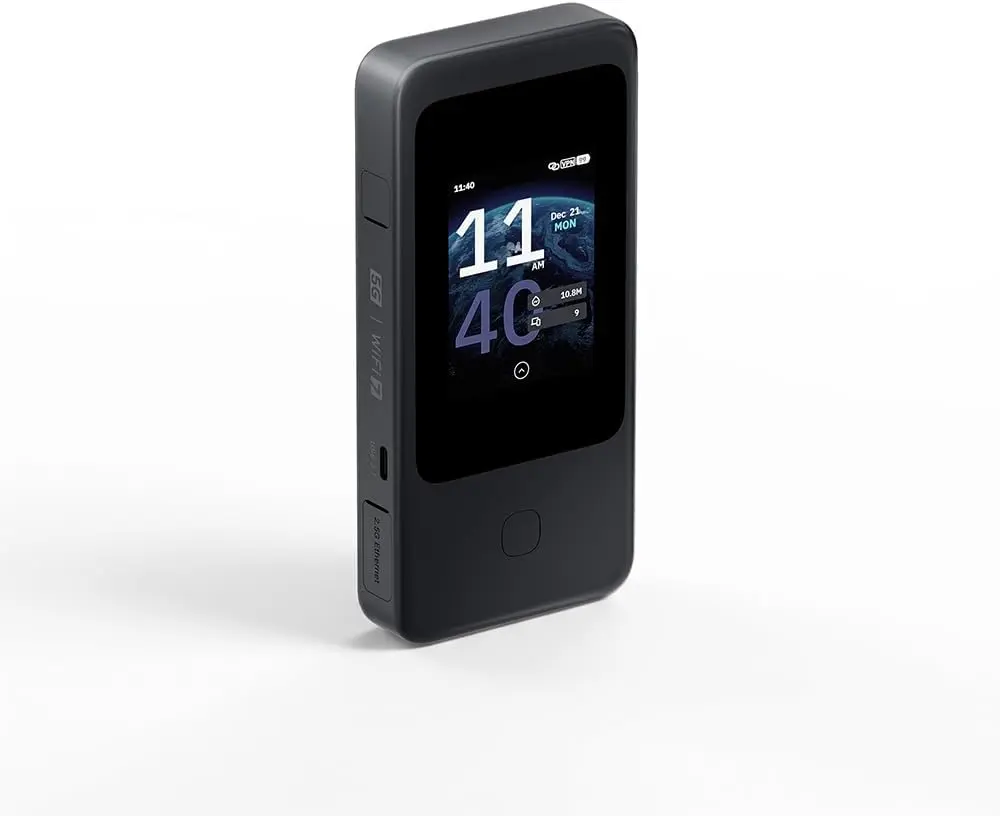 Wi-Fi 7 5G Travel Router with eSIM & Dual SIM, 2.8" Touchscreen, Tri-Band up to 5.76 Gbps, 2.5G Ethernet, 700Mbps VPN, 13.5h hold — Mobile Hotspot for Travel, Livestream