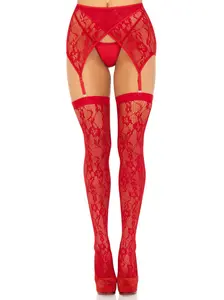 Rachel Floral Lace Thigh Highs and Garter Belt Sexy Hosiery Set - Floral Design, Sexy Style