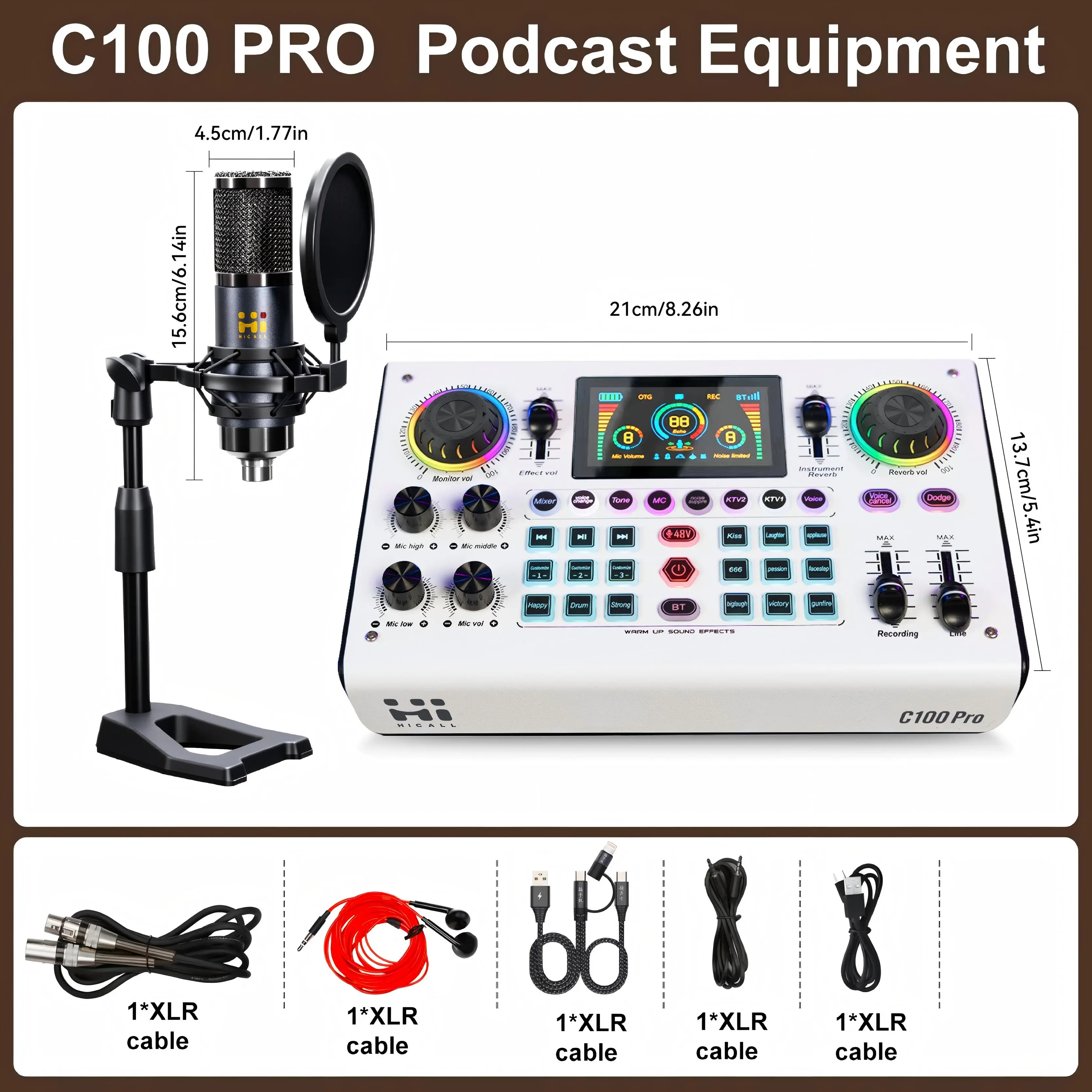 HICALL Audio Mixer TikTok Live Audio Interface - USB C Audio Mixer with Voice Effects for iPhone, Android, PC & Mac, Portable for Streaming, Recording, Podcasting, Crystal Clear Sound