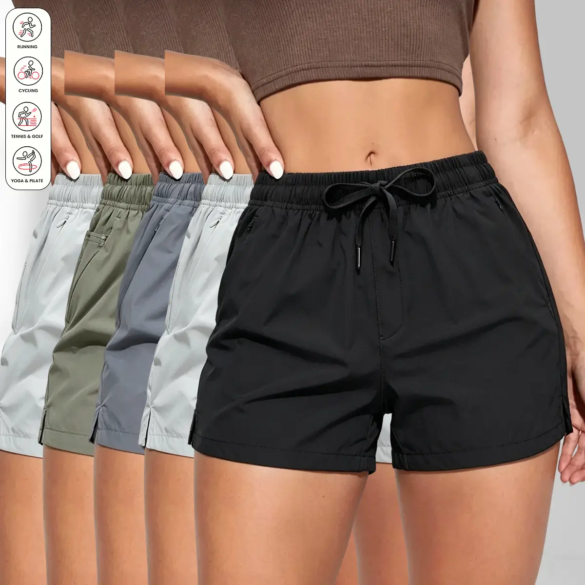 Women's Quick-Dry Casual Sports Shorts (Pack of 5) - Breathable, Comfortable, Sporty Chic Athleisure Wear for Lower Body Workout, Gym Clothes Women, Running