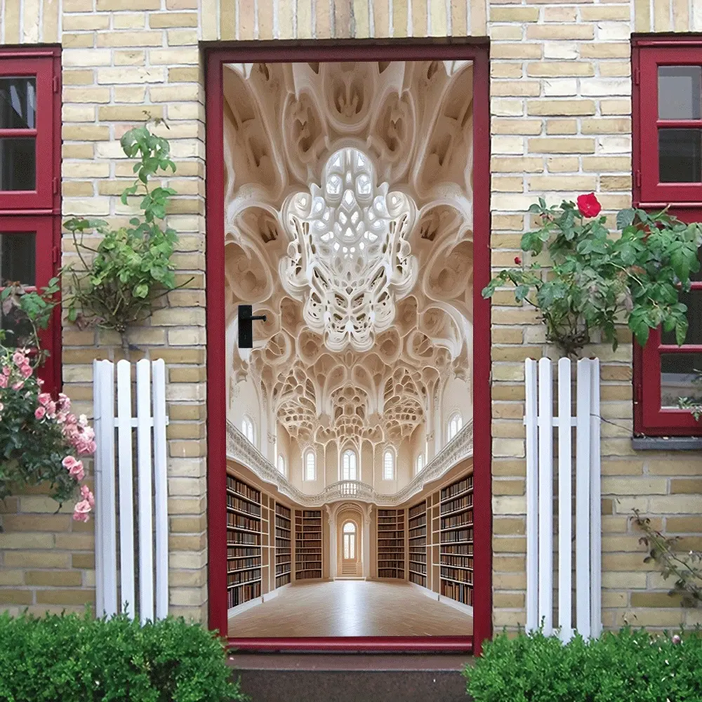 2pcs Stereo European Palace Library Wall Sticker Self Adhesive Removable Living Room Entrance Background Wall Decoration Vintage Relief Ceiling Mural Bedroom Study Art Wall Decal