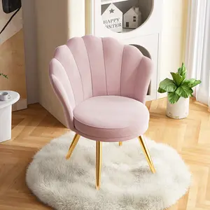 Velvet Accent Chair with Gold Metal Legs, Vanity Chair for Makeup Room, Upholstered Guest Chair for Living Room, for Bedroom, White