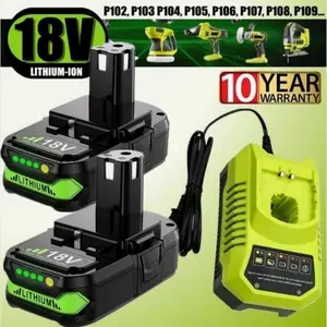 2Pack P108 P102 3.6Ah Replacement for Ryobi 18V Battery and P117 Charger Combo Compatible with Ryobi 18 Volt Battery P103 P104 P105 P107 P109 P190 P191 P122 Cordless Tool