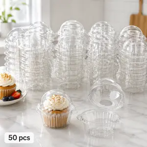 50Pcs Disposable Clear Plastic Individual Cupcake Containers with Lids, Single Muffin Dome Holders, Bakeware Baking Tools Kitchen Utensils for Baking and Serving