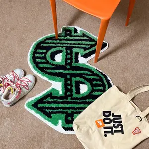 Cool Dollar Money Rug in Green and Black Graphic Pattern - Non-Slip Tufted Weave Floor Carpet home decor game rug men