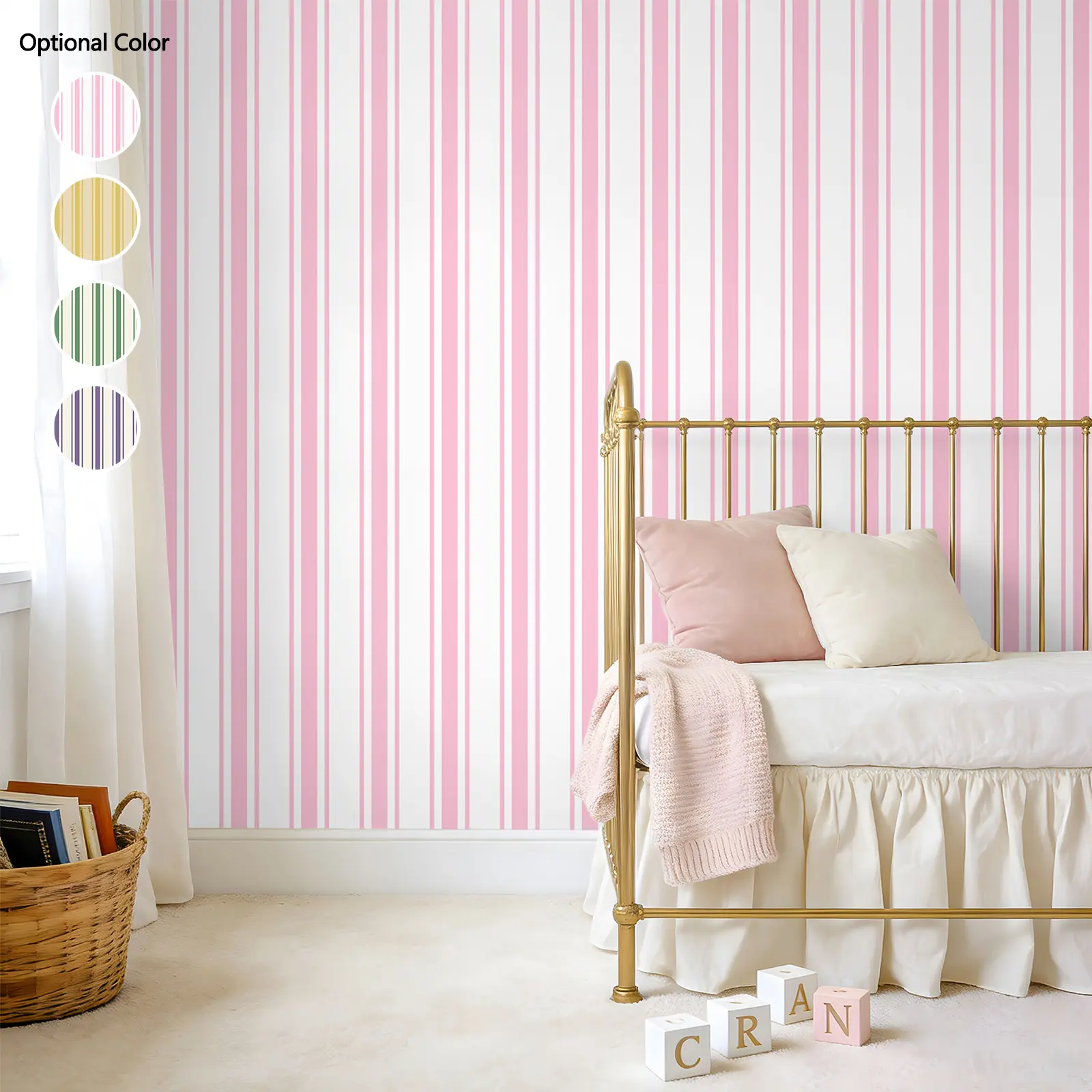 VEELIKE Pink Striped Wallpaper, Peel and Stick Preppy Pink Stripe Contact Paper for Cabinets Accent Walls Nursery, 17.7''x118'' Removable Self Adhesive Striped Geometric Wallpaper for Bedroom Girls Room