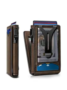 Men's Small Wallet Magnetic Metal Automatic Card Holder, Rfid Anti-Theft Credit Card Case, Multi-Card Slots ID Window Money Clip, Magnetic Card Holders