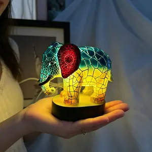 1pc Resin Elephant Colorful LED Night Light, Decorative Led Light, Creative Art Animal Statue, Bedroom Desktop Decor, Unique Ornament for Home Decoration