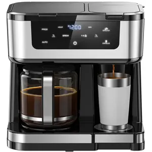 2-in-1 Drip&Single Serve Smart Dual Coffee Machine-Pod +Drip System with 1-4 Cup Option& Spill-Free Pour  Household Coffee Machine