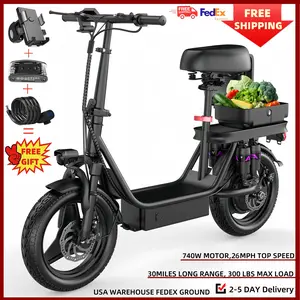 Foldable E-Scooter with Seat & Basket, Powerful Electric Bike,740W 20mph 25+Miles for Students - Campus Commute & Part-Time Delivery, LCD Display & 330lb Load, 48v15Ah Battery,Dual Suspension,campus scooter delivery rider