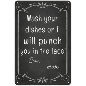 Kitchen Signs Wall Decor Funny Metal Sign Kitchen Sets For Home Decorations Wash Your Dishes Or I Will Punch You In The Face Love Mom Coffee Bar Signs Decor House Rules Wall Decor Clean Your Dishe Signage