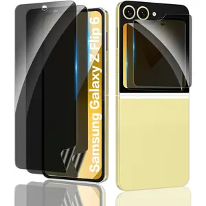 Samsung Galaxy Z Flip 6 Privacy Screen Protector, 2 Pack Inner Anti-Spy Soft Film + 2 Pack Black/Front/Outer Tempered Glass Screen Saver[28°Anti Peep] No Bubble, Case Friendly, Anti Scratch
