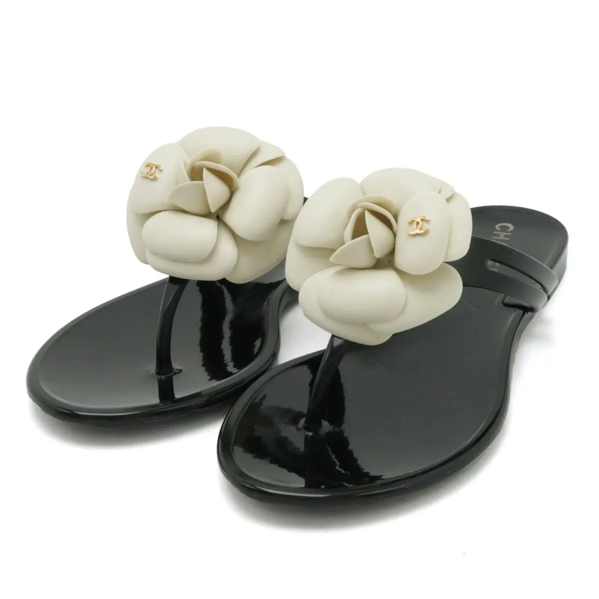 Pre-owned CHANEL Rubber Small Leather Goods Camellia Thong Sandals
