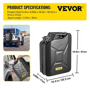 VEVOR Jerry Fuel Can, 5.3 Gallon/ 20 L Portable Jerry Gas Can with Flexible Spout System, Rustproof Heat-resistant Steel Fuel Tank for Cars Trucks Equipment, Black