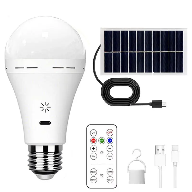 Outdoor Solar LED Light Bulb with Rechargeable USB Battery, Dimmable Led Lights, 3 Lighting Modes for Camping, Portable Lantern for Garden and Nightlight, Battery Operated Light Bulb