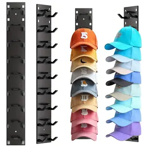 2 Pack Hat Organizer  Wall Mounted Baseball Cap Rack Black or White Adhesive Mount Stable Structure Holds 18 Hats for Closet Door & Bedroom Easy Access Display Hanger