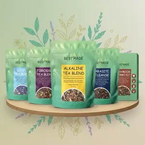 BEST MADE Organic Whole Body Tea Blends - Alkaline, Sleep, Fibroids, Parasite Cleanse & Mushroom Combo Kit for Health Natural Beverage