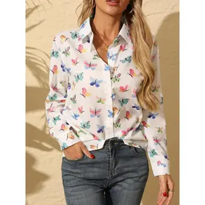 Women's Long Sleeve Shirts, Butterfly Print Tops For Spring And Summer