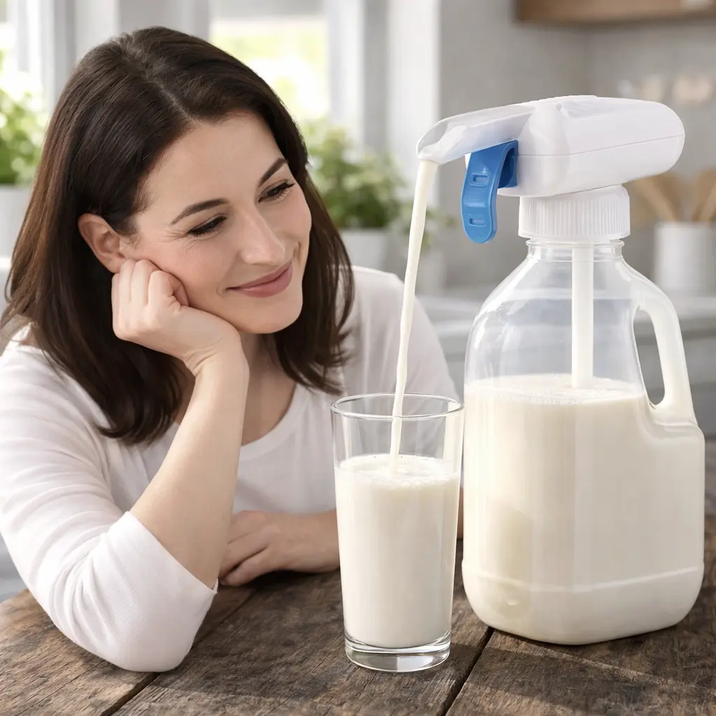 Cordless White Automatic Fridge Milk Dispenser - Efficient Power Management, Advanced Motor Tech, Compact Portable Home Kitchen Pantry Storage Bottle & Jar with Tumbler, Cup, Utensils Organizer (TikTok Shop Spring Glow Up)