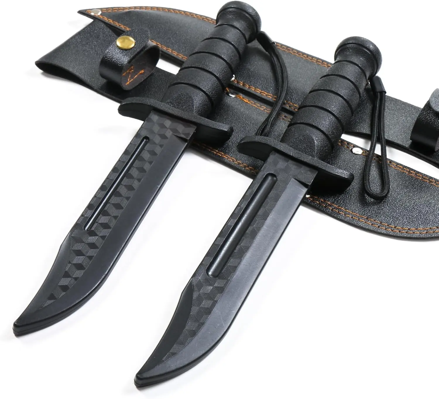 Polypropylene Training Daggers Leatherneck S/F Trainer (2 Pack) Black Plastic Blade Lightweight Self Defense Safe Easy Fun Cosplay Combat Military Martial Arts Knife Sheath IncludedGift.