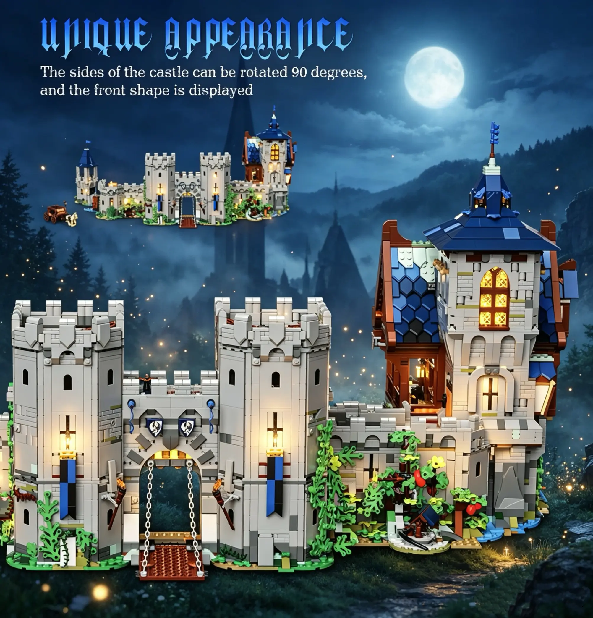 Unique Appearance Castle Building Set with Rotatable Sides and Front Shape Display for Creative Play