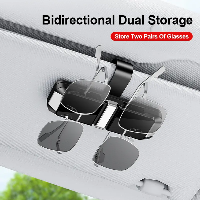 Car Interior Stowing & Tidying Accessory, Bidirectional Storage Glasses Holder with 360-Degree Rotational Clip, Clip-On Double-Ends Organizer for 2 Pairs of Sunglasses