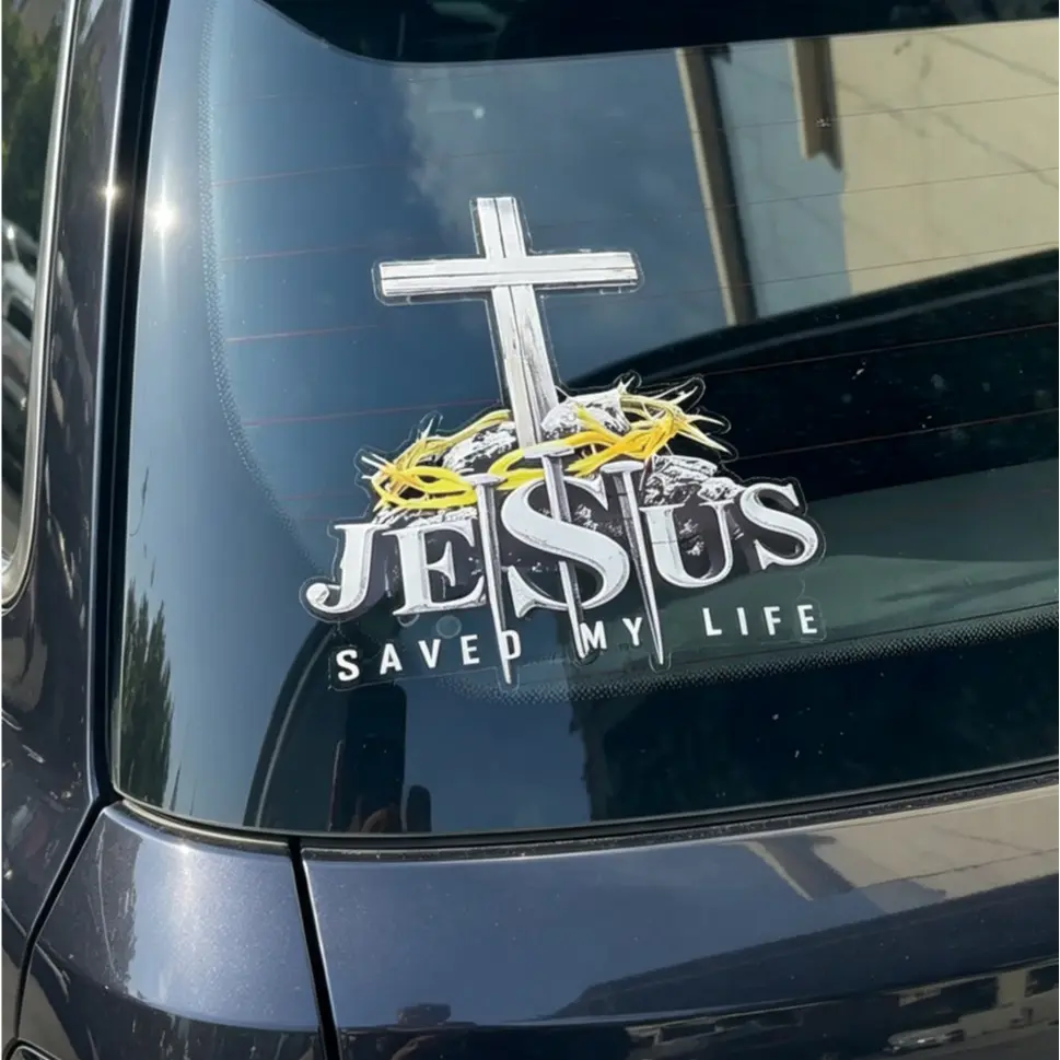 Jesus Saved My Life Car Decal, Jesus On The Cross Religious Christian Vinyl Car Sticker, Faith God Bumper Stickers For God Lovers, Waterproof Durable Inspirational Vinyl Decals Fit Cars Trucks SUV Vans Windows Bumpers, Faith Vehicle Decor Accessory