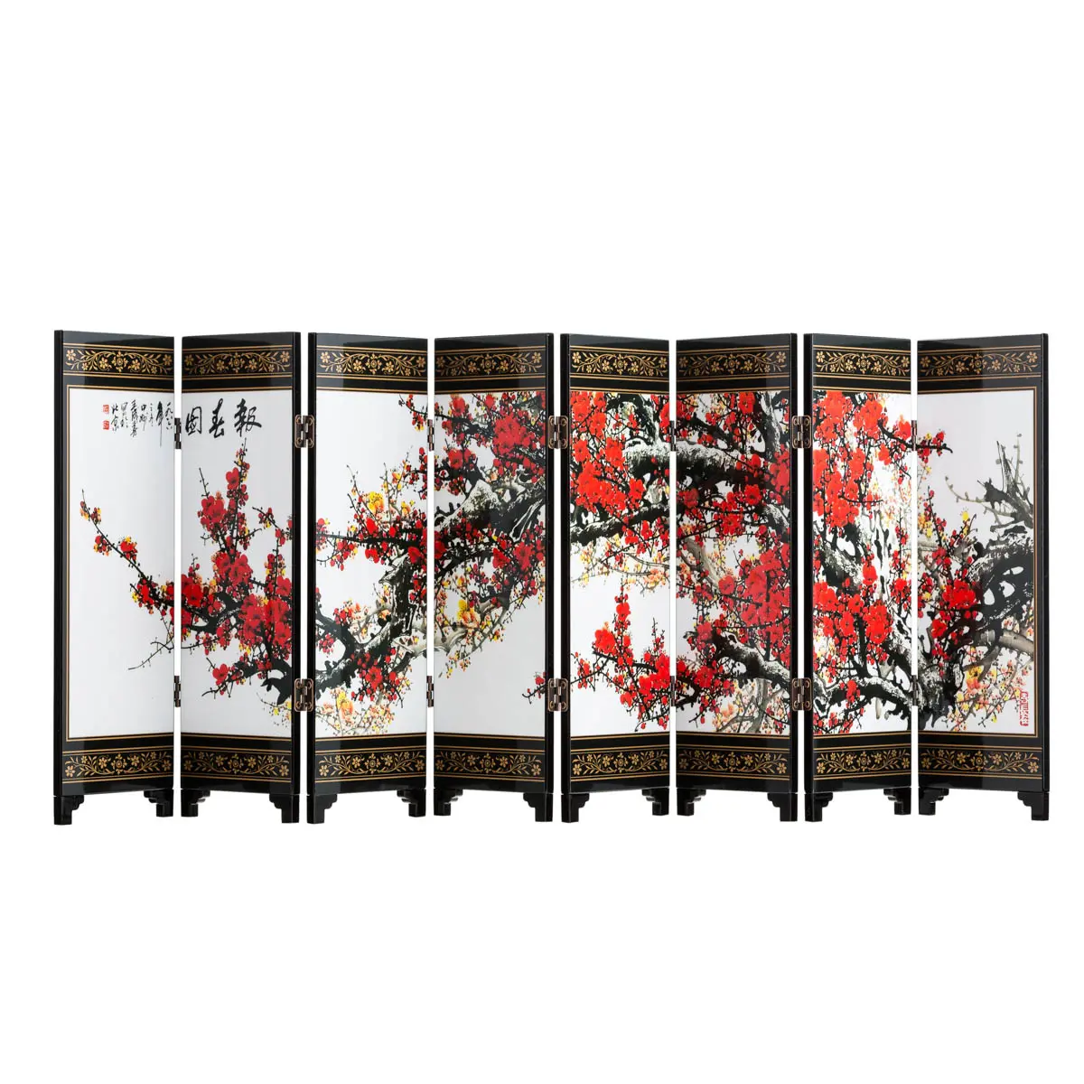 Thy Home Traditional Chinese Lacquerware Miniature Divider - 8-Panel, Double-Sided, Wood Base, Antique Hinge, Fold-Up, Chinese Folded Cover, Art-Painted Panels, Gift-Boxed for Home Decor, Desk Display, Chinese Style Panels, New Chinese Panels