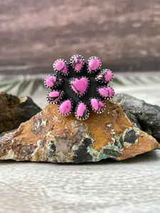 Handmade Sterling Silver Cherry Blossom Adjustable Ring "Signed Nizhoni"