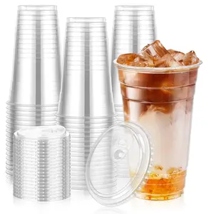 Zaka My Kitchen Coffee Cups 100 Pack 24oz Clear Plastic Cups with Strawless Sip Lids, Disposable Iced Coffee Cups with Lids for Party, Plastic To Go Cup for Cold Drinks Smoothie Milkshake Soda Wedding Events Catering