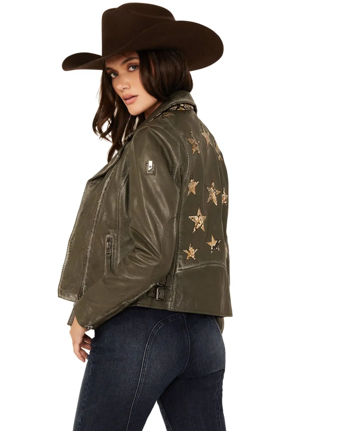 Mauritius Leather Women's Christy Scatter Star Jacket - Christyrf-Oliv