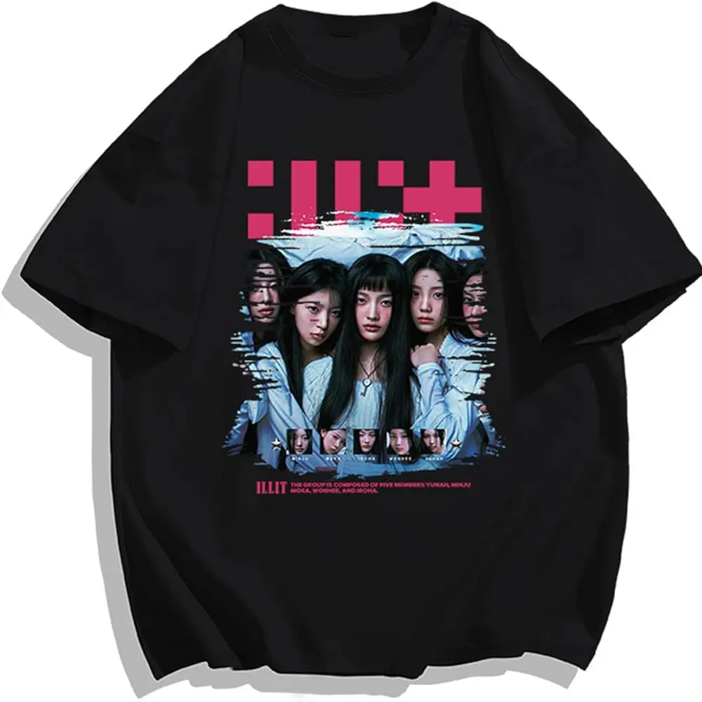 ILLIT T-shirt Black Trendy Style K-Pop Band Tee