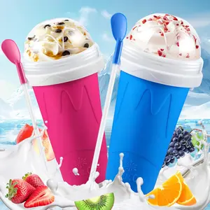 2Pack Slushie Maker Cup, Quick Magic Squeeze Slushy Cup, DIY Frozen Smoothies Cups, Juice Milk shake Yogurt Ice Cream Maker, Double Layers Cooling Cups, Cool Fun Gifts (Blue&Pink)