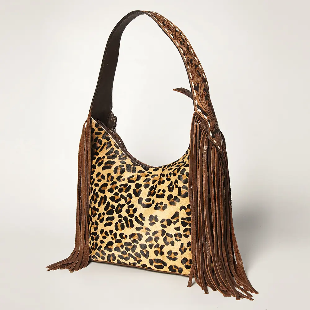 American Darling Western Hobo Bag - Hand Tooled Floral Leather & Fringes