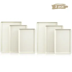 [Official] 2-PACK Cream HONGBAKE 3pc Diamond-Texture Baking Sheet Pan Set, Teflon-Free Cookie Sheet Bakeware, Christmas Gift Ideas, Cookware Set