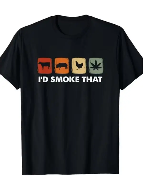 Casual Humor Men'S T-Shirt I'D Smoke That with Animal And Weed Icons Graphic Summer Wear for Friends And Family Gifts Same Style for Men And Unisex 2026 Summer Leeved Printed Tshirt Happy Mother Day Shirt for Mom Best Mom Ever Graphic Tee Gift