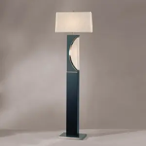 Half Moon Floor Lamp with Nightlight - Charcoal Gray, Etruscan Gold Linen Shade