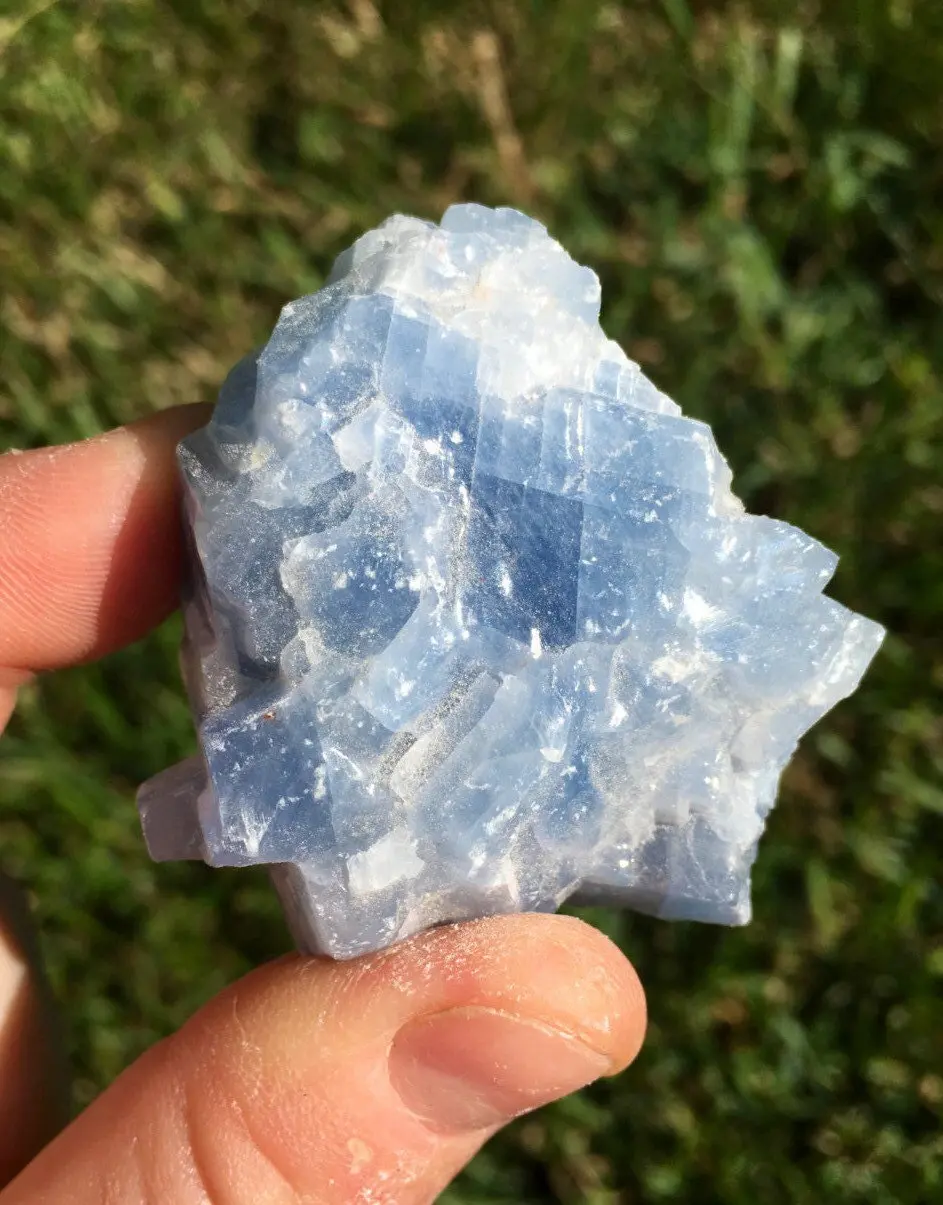 Raw Blue Calcite Crystal from Mexico - Natural 1.5"-2.5" Stone for Intuition and Calming, Throat and Third Eye Chakra Healing