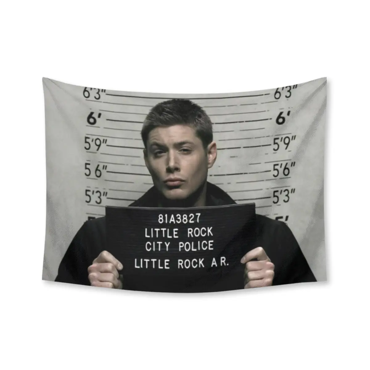 Supernatural Dean Winchester Mugshot Print Fabric Tapestry - Durable Tree Design Wall Hanging, Soft Lightweight Dorm Decor, 40x60in Outdoor Banner, Easy Hang Setup, Adds Texture, Gentle Handwash, From Art to Picnic