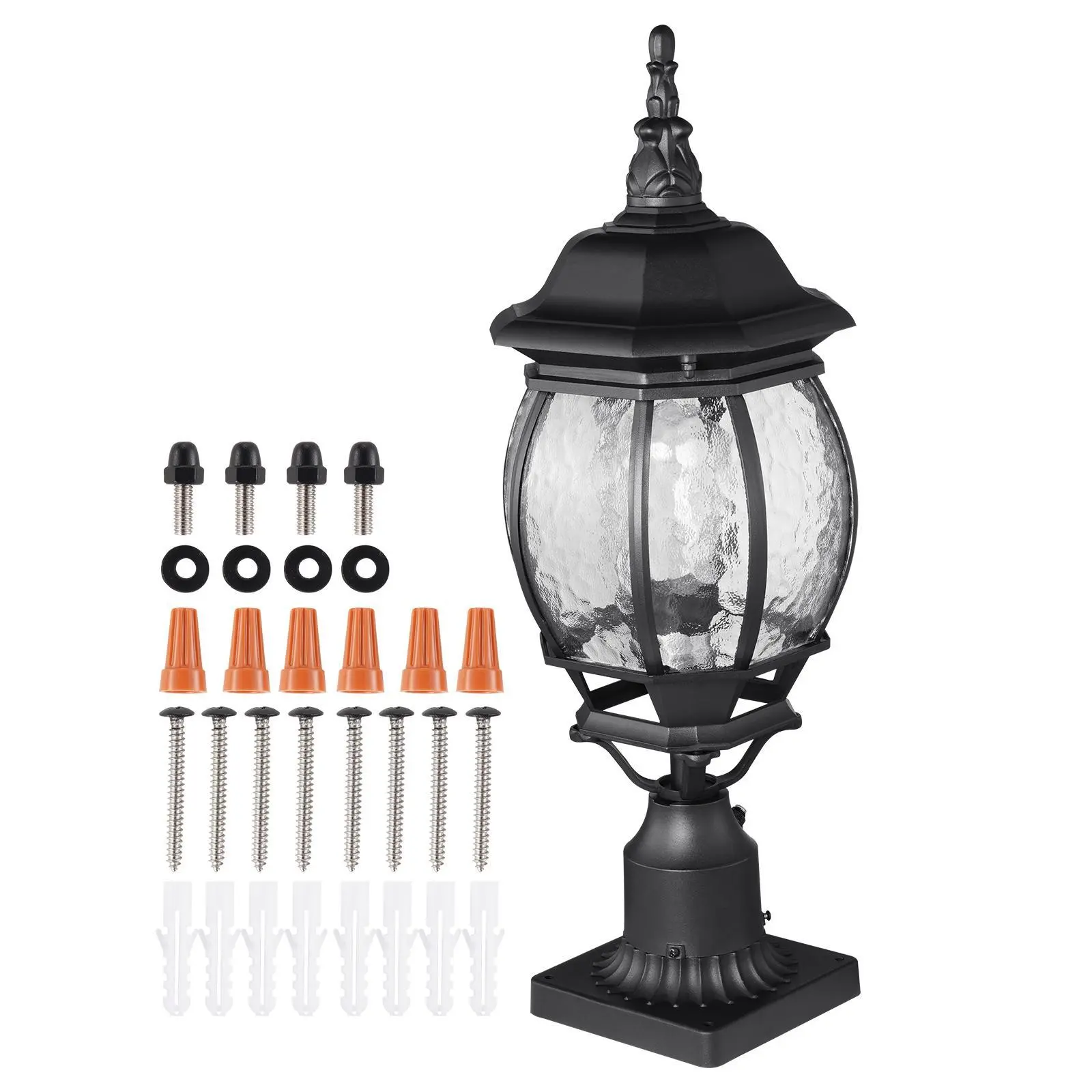 【Summerfinds】VEVOR 2 Pack Dusk to Dawn Outdoor Post Light,  , 20.87 in, Waterproof Lamp Post Light Fixtures with 3.5 in Pier Mount Base Glass Shade, Lightning-proof Exterior Pole Column Light for Patio Garden Pathway