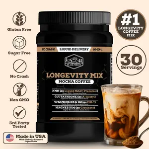 Black Forest Longevity Mix Mocha Coffee with NMN, Glutathione, Magnesium Glycinate, TMG, Vitamin D3, C, K2, B12, Cocoa Powder, Instant Coffee | 30 Servings - Gluten - Free Sugar - Free Non GMO