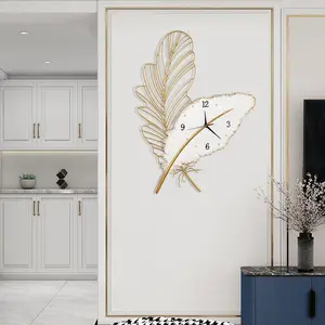 CNCEST 30.71'' Feather Shaped Wall Clock Silent Sweep Movement Decorative Clock Modern Battery Powered Decorative Home Decor for Office Living Room Bedroom