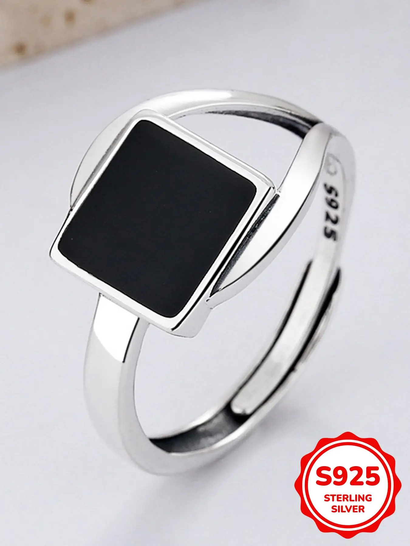 925 Sterling Silver Geometric Decor Ring, Adjustable Open Ring for Women's Daily Commuting and Gift Giving, Versatile Jewelry Accessories