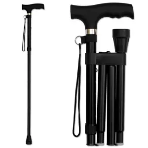 Folding Cane, 5-Level Adjustable Height Lightweight Portable Foldable Walking Canes with Wrist Strap and T Handle for Men Women Seniors Stick Equipment