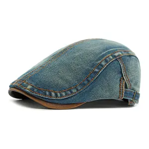 2025 New Style Washed Denim Hat, Men's Beret, British Retro Baseball Cap, Women's Casual Front Cap (Stitching color is random, slight color difference in denim fabric is normal)