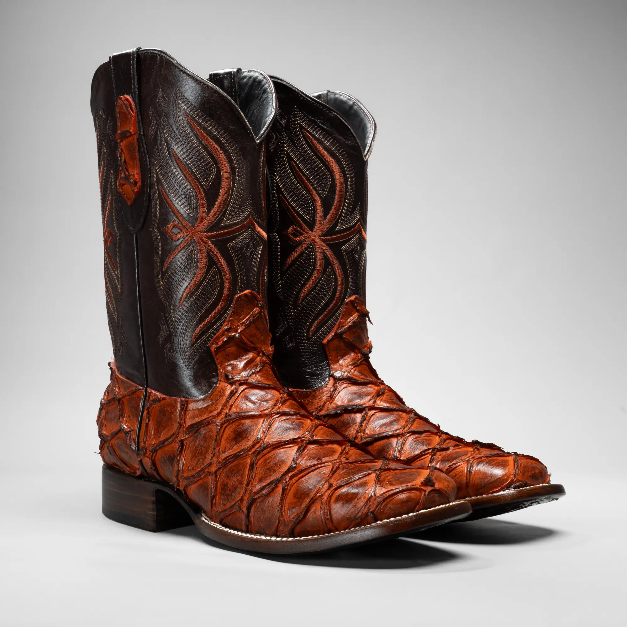 Cowboy Square Toe Imitation Pirarucu Monster Fish Boot Premium Leather