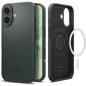Spigen for iPhone 17 Case, Thin Fit MagFit [TPU Covered Camera Control] [Compatible with MagSafe] - Abyss Green
