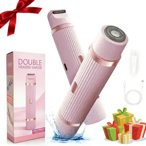 Bikini Trimmer for Women, Electric Shaver and Razor Rechargeable 2-in-1 Body and Facial Epilator, Dual Heads for Painless Trimming of Pubic Hair, Face, Underarms and Legs - Perfect Summer & Valentine's Day Gift
