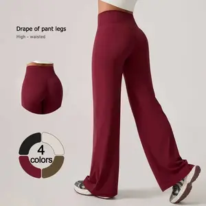 Women's Wide-Leg Pants – High-Waisted, Draped Pant Legs for Comfort & Flattering Fit in Yoga, Workouts & Daily Casual Wear Outfits Chic elastic waist yoga pant gym