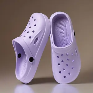 EVA Solid Color Clogs, Lightweight Flat Soft Sole Home Garden Clogs, Breathable Hollow Beach Clogs